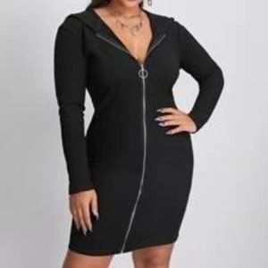 SHEIN Plus O-ring Zipper Fly Hooded Dress